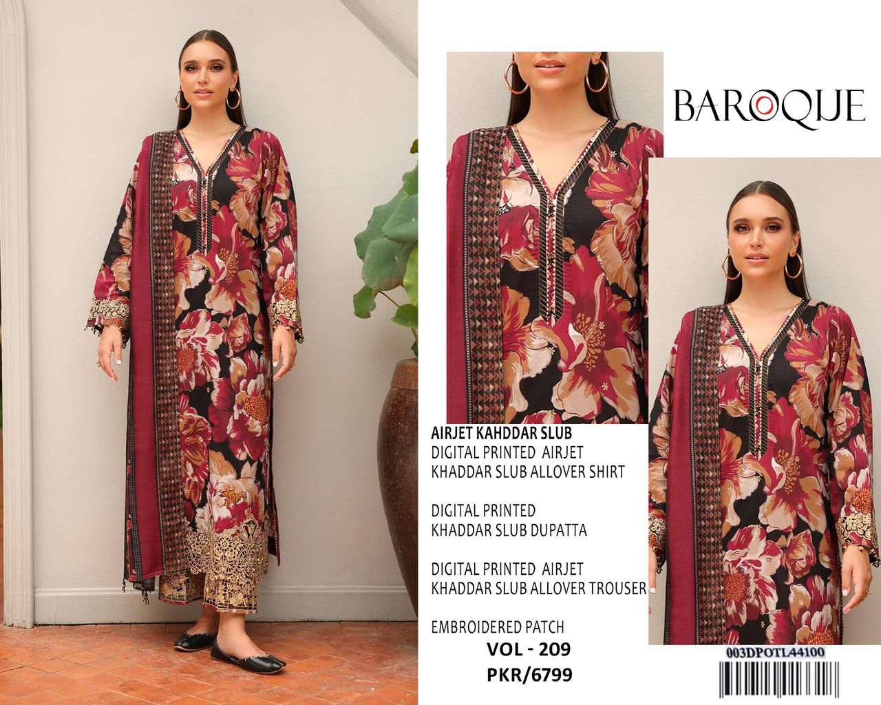 Baroque โ VOL - 209 | Digital Printed Airjet Khaddar Slub