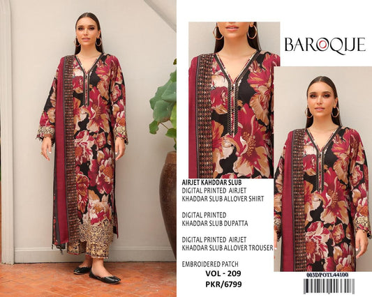 Baroque – VOL - 209 | Digital Printed Airjet Khaddar Slub