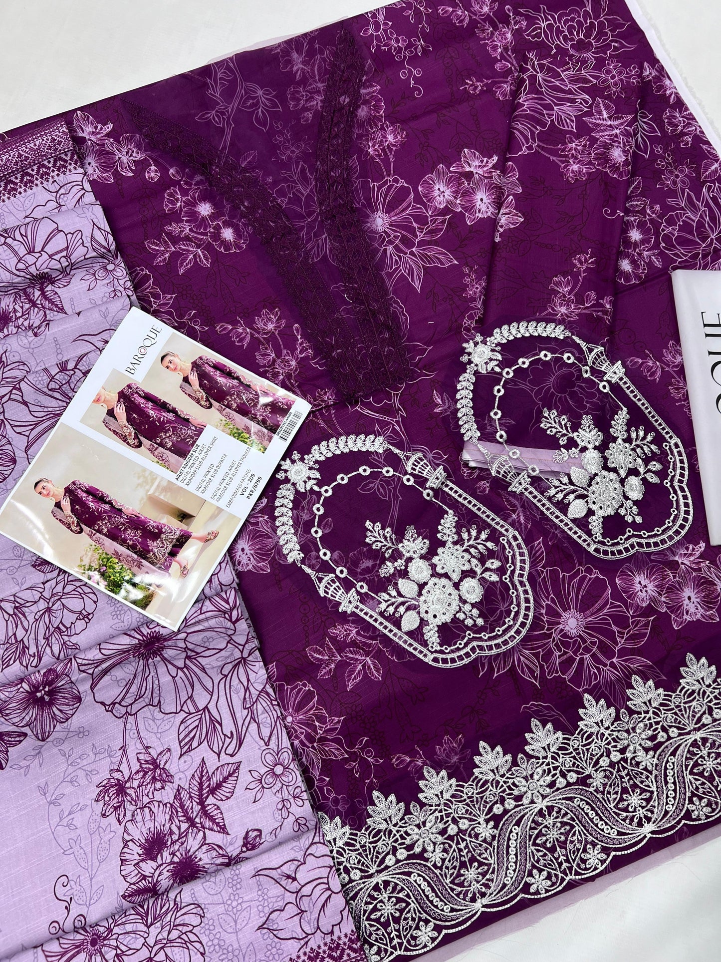 Baroque – VOL - 209 (Plum Floral) | Digital Printed Airjet Khaddar Slub
