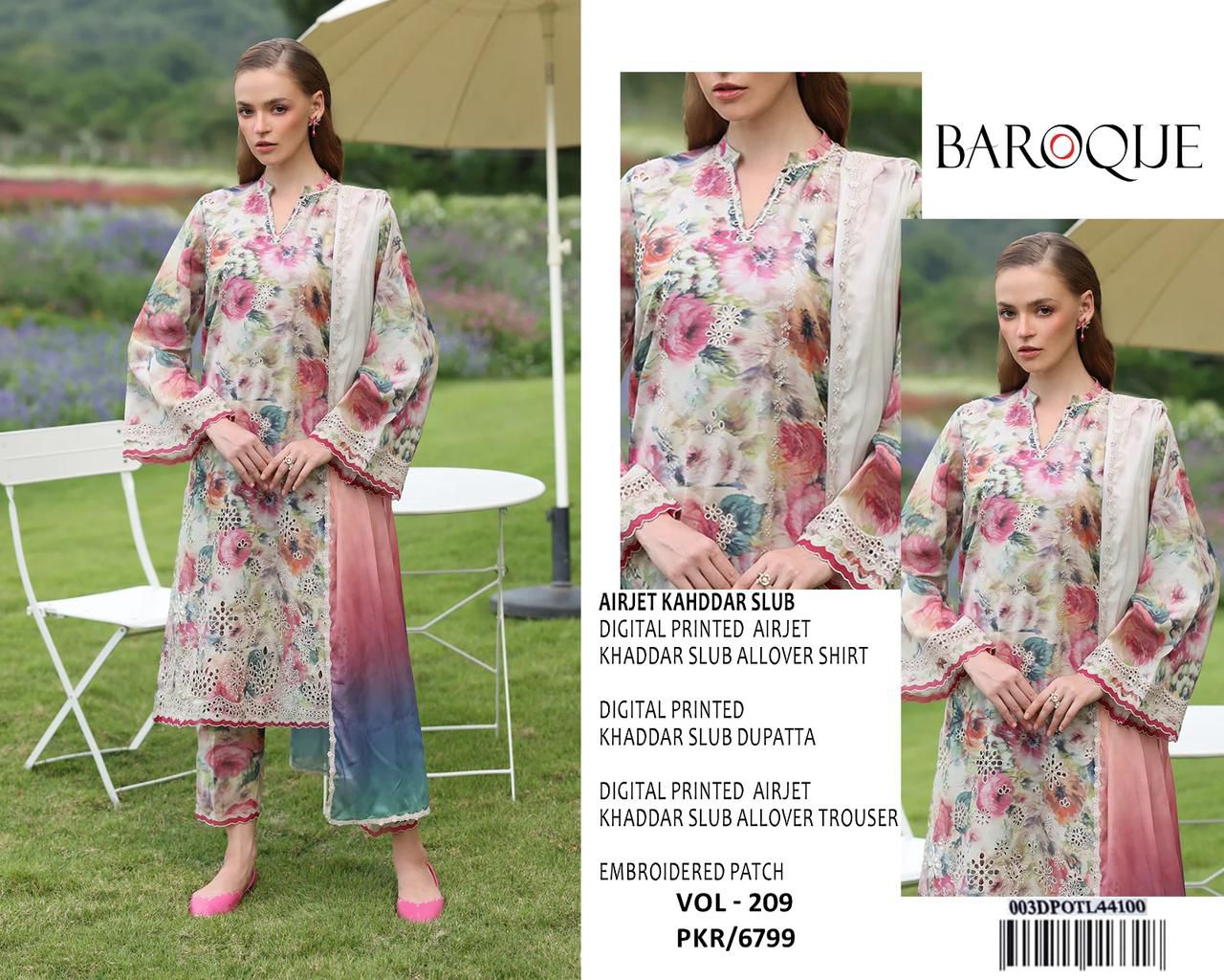 Baroque β VOL - 209 | Digital Printed Airjet Khaddar Slub