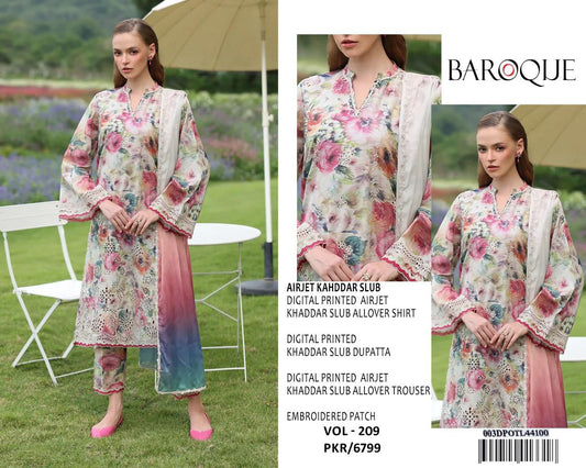 Baroque – VOL - 209 | Digital Printed Airjet Khaddar Slub