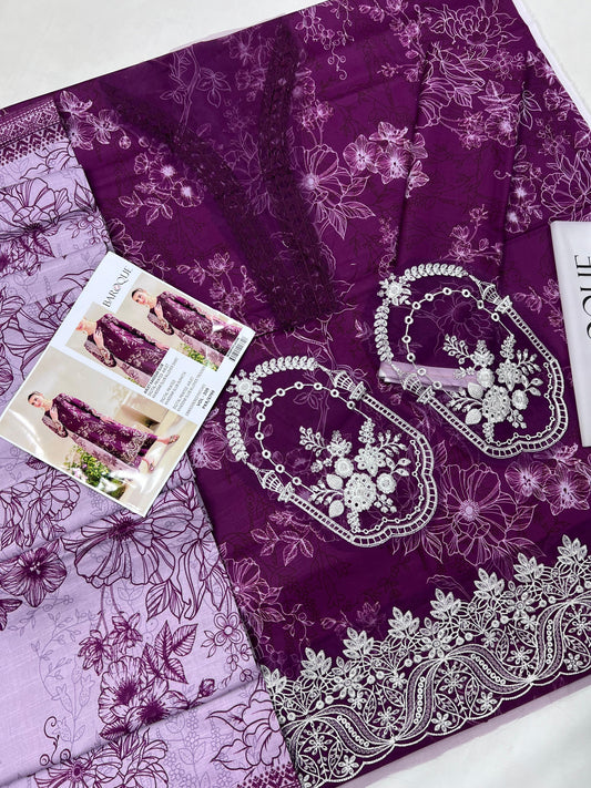 Baroque – VOL - 209 (Plum Floral) | Digital Printed Airjet Khaddar Slub