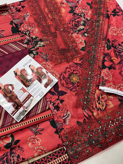 Baroque – VOL - 209 (Terracotta Floral) | Digital Printed Airjet Khaddar Slub