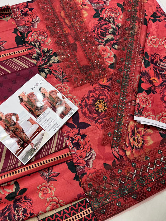 Baroque – VOL - 209 (Terracotta Floral) | Digital Printed Airjet Khaddar Slub