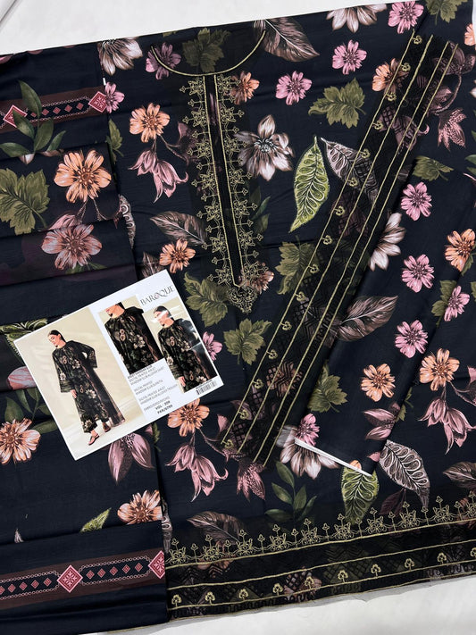 Baroque – VOL - 209 (Dark Forest Floral) | Digital Printed Airjet Khaddar Slub