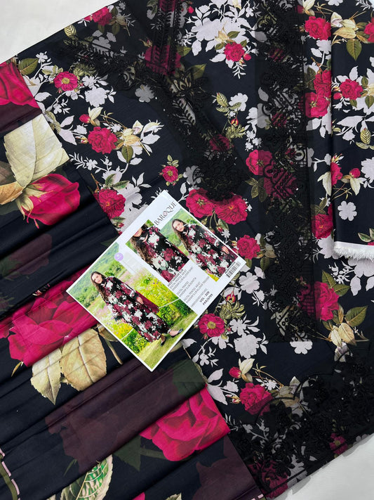 Baroque – VOL - 209 (Dark Floral) | Digital Printed Airjet Khaddar Slub